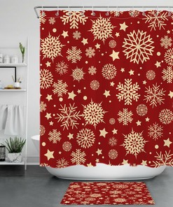 Red Snowflakes Shower Curtain - Christmas Bathroom Accessories