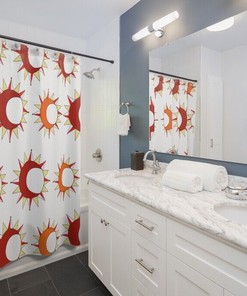 Red Sun-themed Fabric Bathroom Shower Curtain