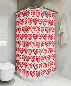 Red Swirls Squiggles Heart Pattern Shower Curtain - Romantic Bathroom Decor 