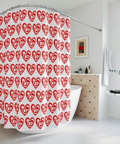 Red Swirls Squiggles Heart Pattern Shower Curtain - Romantic Bathroom Decor