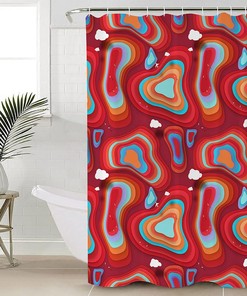 Red Teal Orange Ombre Shower Curtain With Modern Geometric Abstract Art For A Colorful Touch