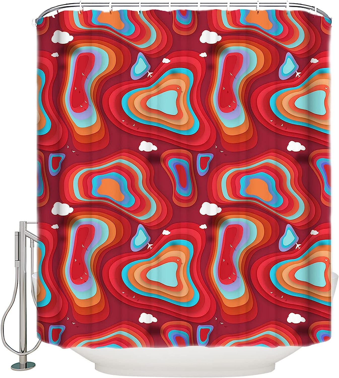 Red Teal Orange Ombre Shower Curtain With Modern Geometric Abstract Art For A Colorful Touch - Image 2