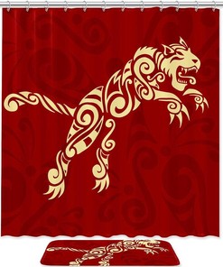 Red Tiger Waterproof Shower Curtain for Bold Bathroom Decor