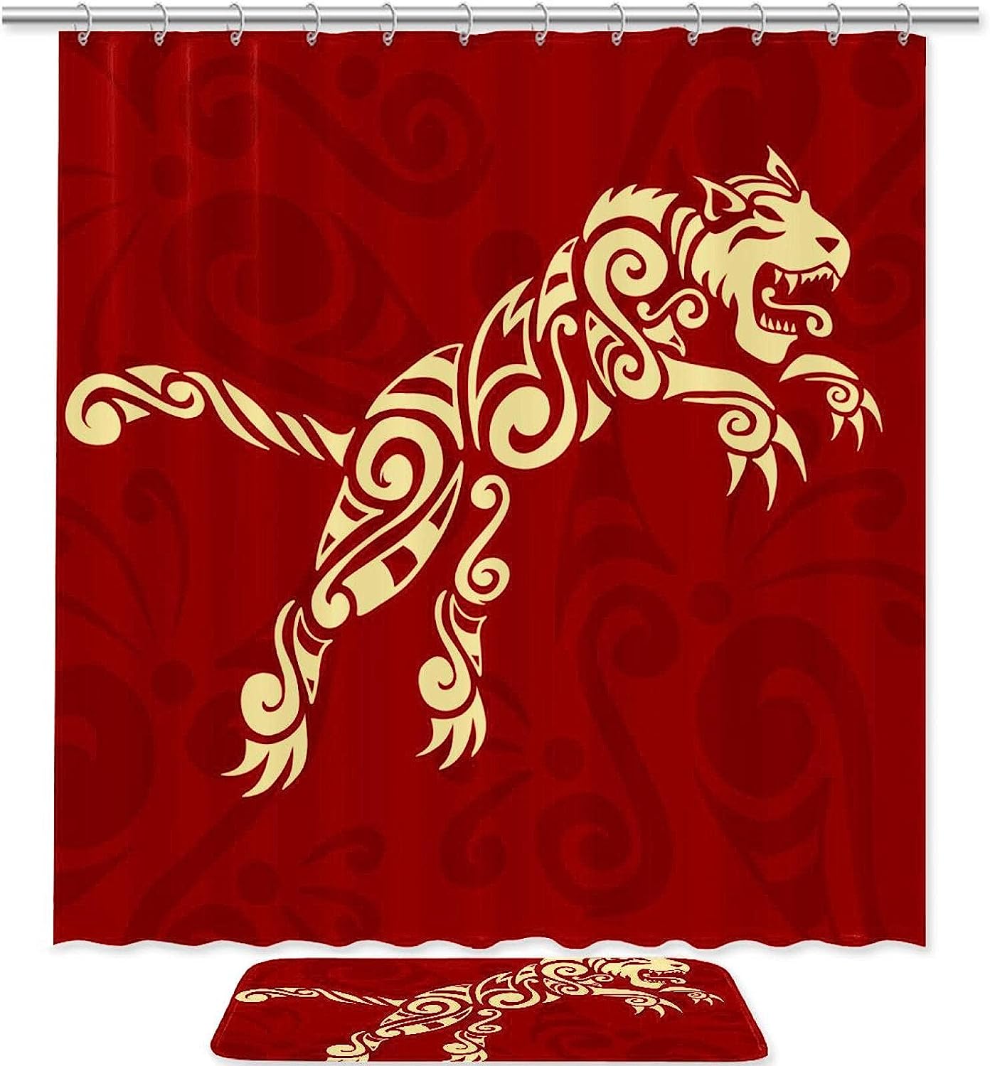 Red Tiger Waterproof Shower Curtain for Bold Bathroom Decor