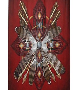 Red Tribal Feather Shower Curtain - Native American Bathroom Decor
