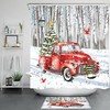 Red Truck Cardinals Snowman Christmas Tree Shower Curtain For A Cute Bathroom Decor