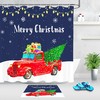 Red Truck Carrying Gifts And Snowflakes Print Fabric Shower Curtain For Festive Bathroom Decor