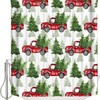 Red Truck Farmhouse Snowflake Xmas Tree Shower Curtain For Christmas
