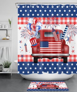 Red Truck Independence Day Shower Curtain For Bathroom Decor
