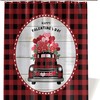 Red Truck Rose Floral Heart Plaid Valentine'S Day Shower Curtain For A Rustic Bathroom
