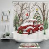 Red Truck Snow Forest Christmas Tree Shower Curtain With Cardinal Accents