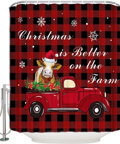 Red Truck Snowflake Shower Curtain | Farm Merry Christmas Bathroom Decor