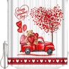 Red Truck with Bear Love Tree Shower Curtain - LB Valentines Day Bathtub Curtainses