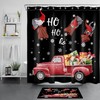 Red Truck with Gnome and Snowflake Print Shower Curtain, Perfect for the Winter Season Bathroom