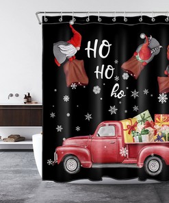 Red Truck with Gnome and Snowflake Print Shower Curtain, Perfect for the Winter Season Bathroom