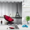 Red Umbrella Paris Eiffel Tower Fabric Shower Curtain, Perfect for Lover's Bathroom 