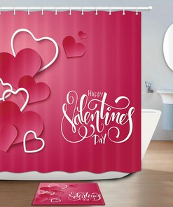 Red Valentine Heart-shaped Shower Curtain for Bathroom Decor