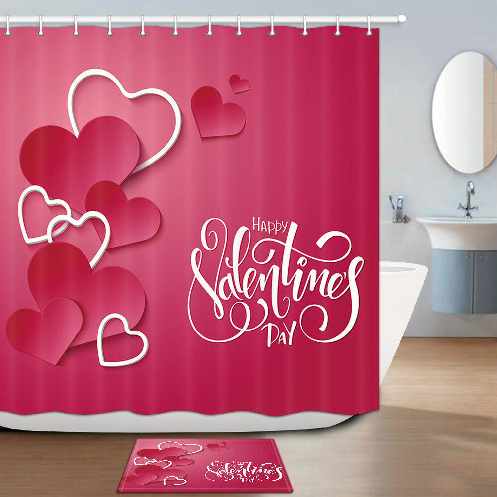 Red Valentine Heart-shaped Shower Curtain for Bathroom Decor