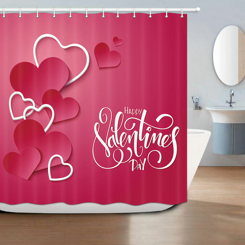 Red Valentine Heart-shaped Shower Curtain for Bathroom Decor