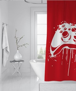 Red Video Game Shower Curtain for a Playful and Entertaining Children's Bathroom