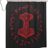 Red Viking Mjolnir and Norse Rune Wheel Shower Curtain for Unique Bathroom Dcor