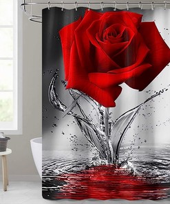 Red Water Rose Floral Botanical Shower Curtain for Bathroom Decor