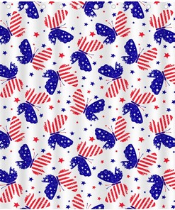 Red, White, And Blue Butterfly American Flag Shower Curtain For Patriotic Bathroom Decor