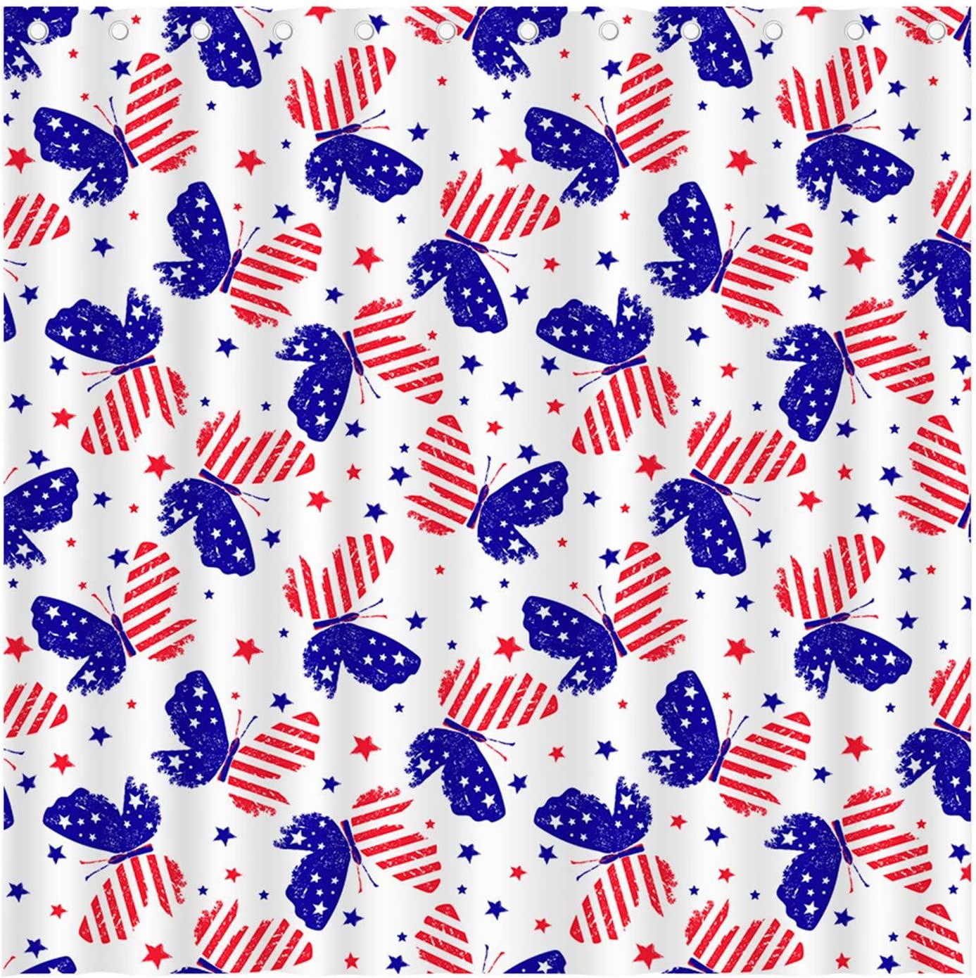 Red, White, And Blue Butterfly American Flag Shower Curtain For Patriotic Bathroom Decor