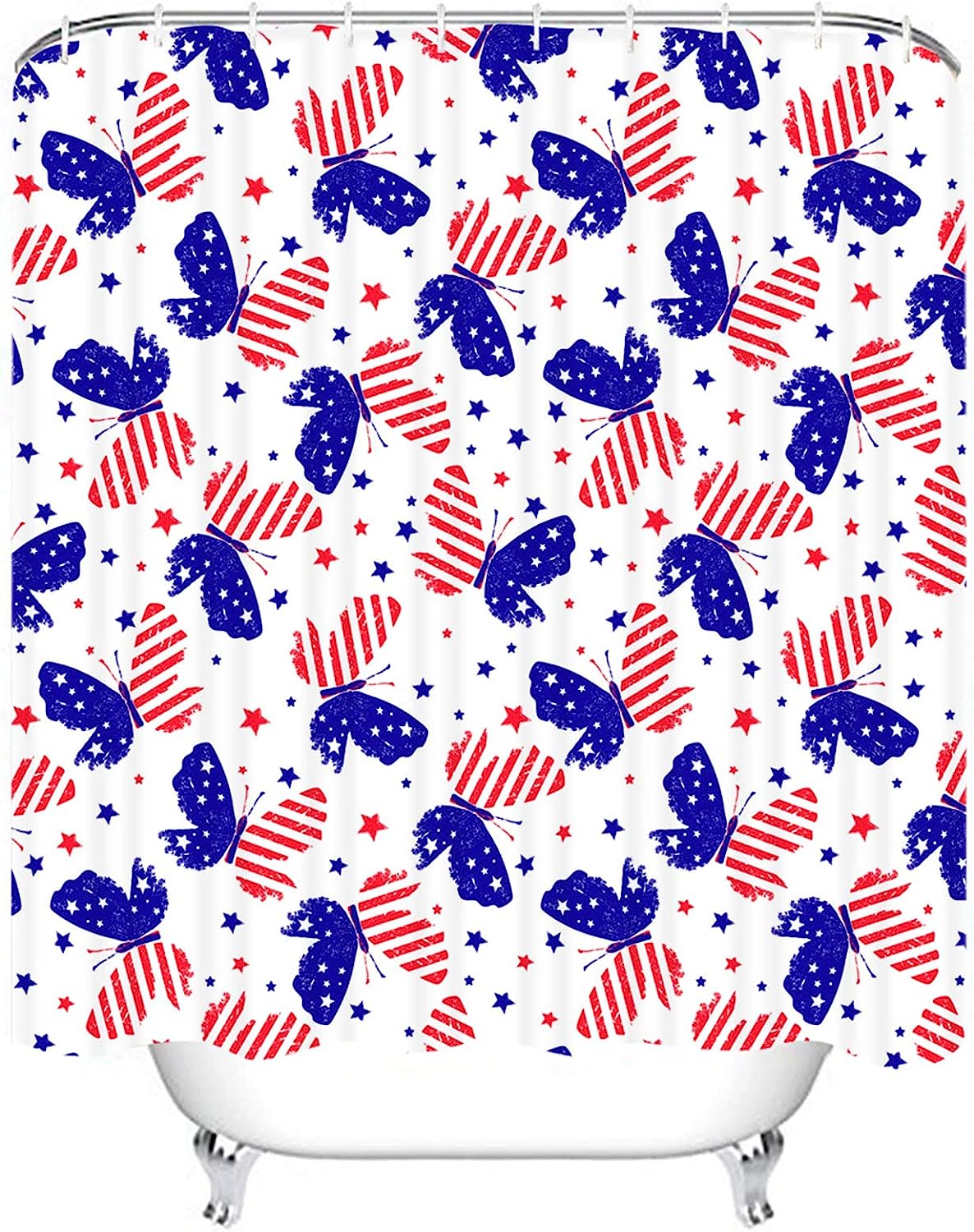Red, White, And Blue Butterfly American Flag Shower Curtain For Patriotic Bathroom Decor - Image 2