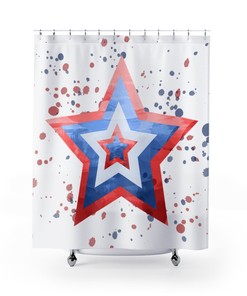 Red White And Blue Splatter Star American Flag Shower Curtain Patriotic 4Th Of July Bathroom Decor