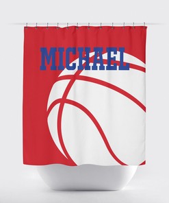 Red, White, And Royal Blue Monogrammed Basketball Shower Curtain For Boys And Girls
