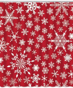 Red White Snowflake Rustic Shower Curtain, Winter Holiday Xmas Snow Happy Year Fabric - Edomgnih