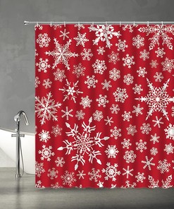 Red White Snowflake Rustic Shower Curtain, Winter Holiday Xmas Snow Happy Year Fabric - Edomgnih
