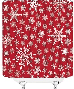 Red White Snowflake Rustic Shower Curtain, Winter Holiday Xmas Snow Happy Year Fabric - Edomgnih