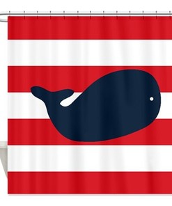 Red, White, and Blue Whale Shower Curtain for Patriotic Bathroom Theme