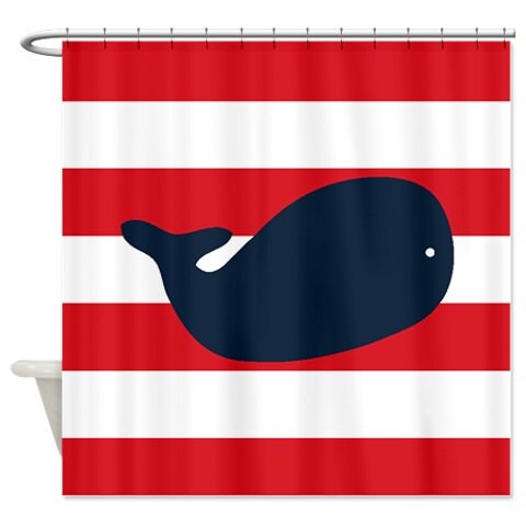 Red, White, and Blue Whale Shower Curtain for Patriotic Bathroom Theme