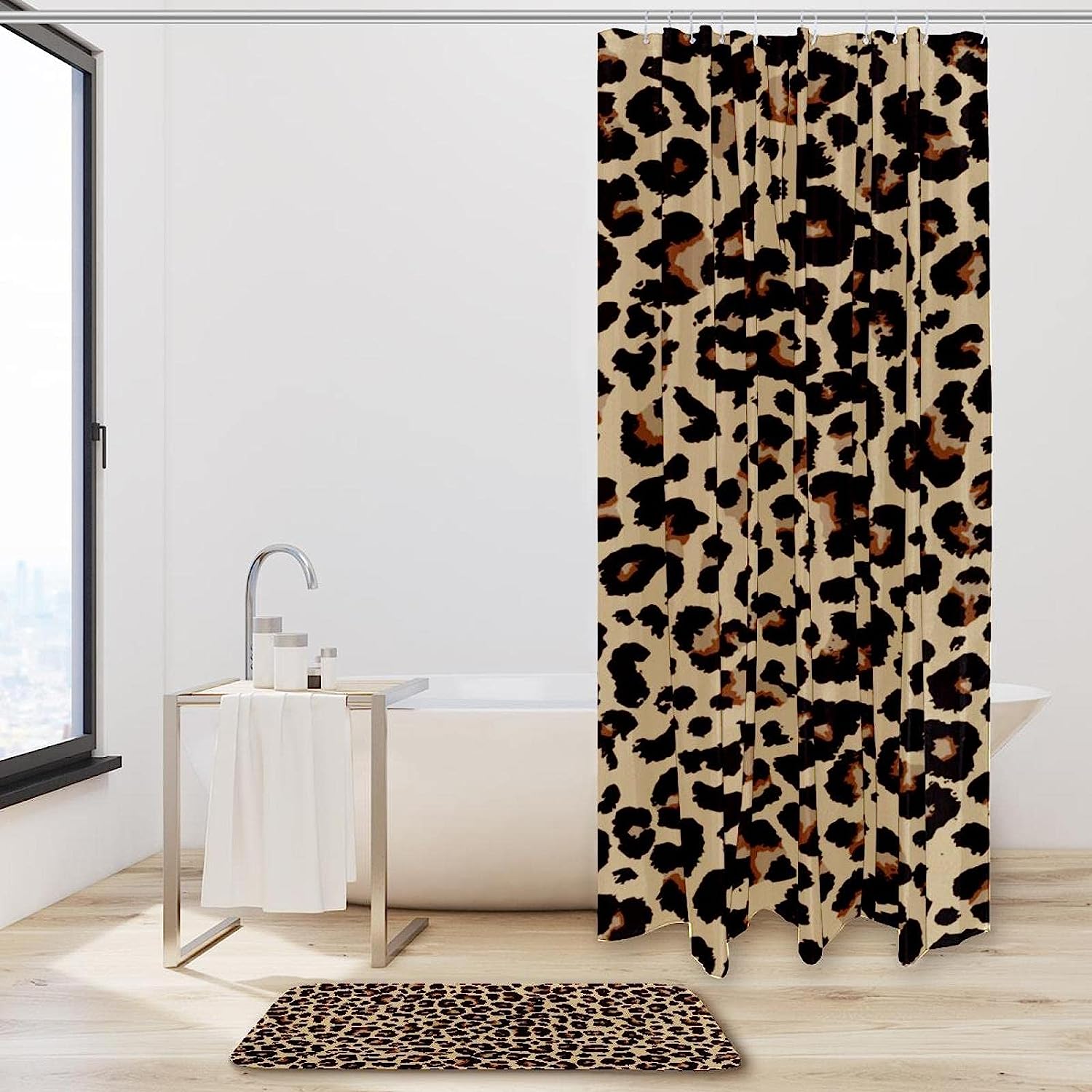 Red Yellow Purple Green Leopard Pattern Shower Curtain, Colorful Bathroom Decor