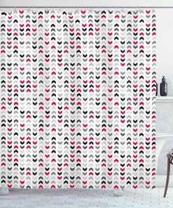 Red Zig Zags Chevron Geometric Pattern Shower Curtain For Modern Bathroom Decor