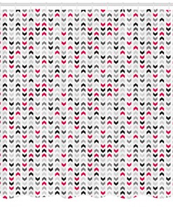 Red Zig Zags Chevron Geometric Pattern Shower Curtain For Modern Bathroom Decor