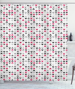 Red Zig Zags Chevron Geometric Pattern Shower Curtain For Modern Bathroom Decor