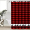 Red and Black Buffalo Plaid Forest Bear Footprints Shower Curtain for Rustic Home Decor