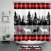 Red and Black Buffalo Plaid Forest Tree Elk Waterproof Fabric Shower Curtain
