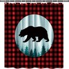 Red and Black Plaid Rustic Bear Shower Curtain with Bear Print