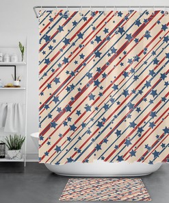 Red and Blue Striped Independence Day Shower Curtain with Star Accents