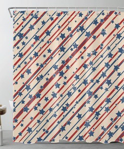 Red and Blue Striped Independence Day Shower Curtain with Star Accents
