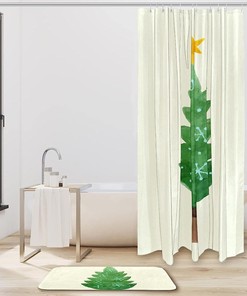 Red and Green Snowflake Christmas Tree Print Shower Curtain Bathroom Decor