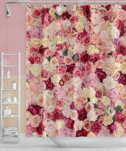 Red and Pink Rose Flowers Vivid Bright Spring Wedding Floral Shower Curtain Women Bath Curtain