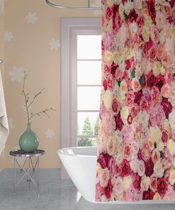 Red and Pink Rose Flowers Vivid Bright Spring Wedding Floral Shower Curtain Women Bath Curtain