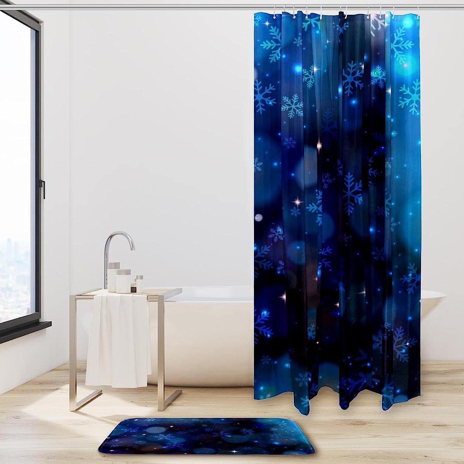 Red and White Snowflake Print Shower Curtain