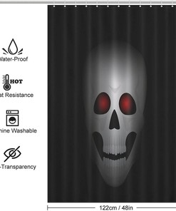 Red-Eyed Skull Print Shower Curtain for a Striking and Spooky Bathroom Statement